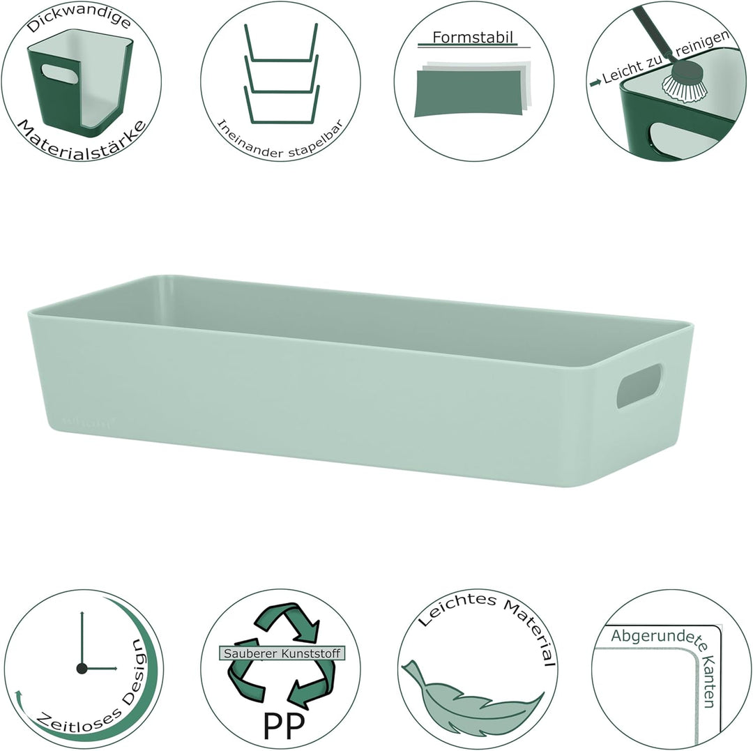 6X Ordnungsboxen - 6 cm hoch - SILBERGRÜN - 30x12,5x6cm - 1,9 Liter - Ordnungskorb - Schubladenorgan