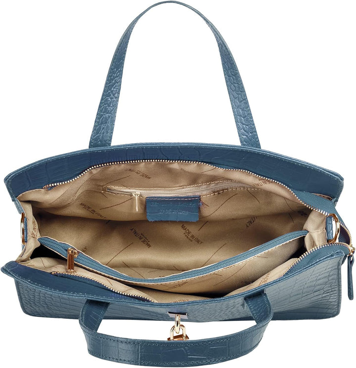 Cluty Handtasche Echt Leder Damen | Made in Italy, Smartphonefach, Kroko-Design, elegante Umhängetas