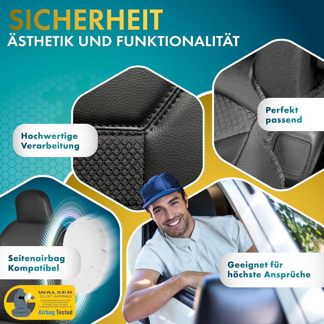 Walser Premium Transporter Sitzbezüge für Mercedes-Benz Sprinter 06/2006-Heute, Einzelsitzbezug + Do