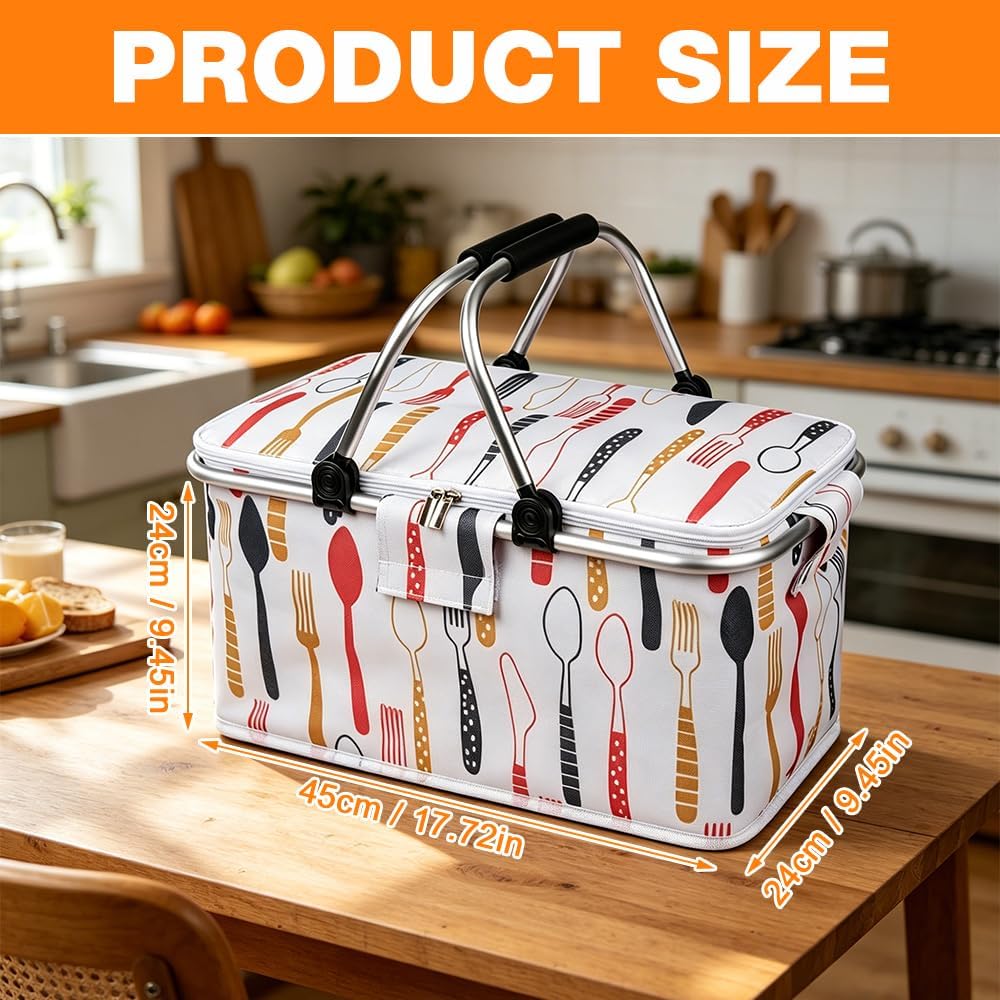 Einkaufskorb Mit Kühlfunktion, 25L Einkaufskorb Faltbar, Einkaufskorbs Gross mit Aluminiumgestänge T