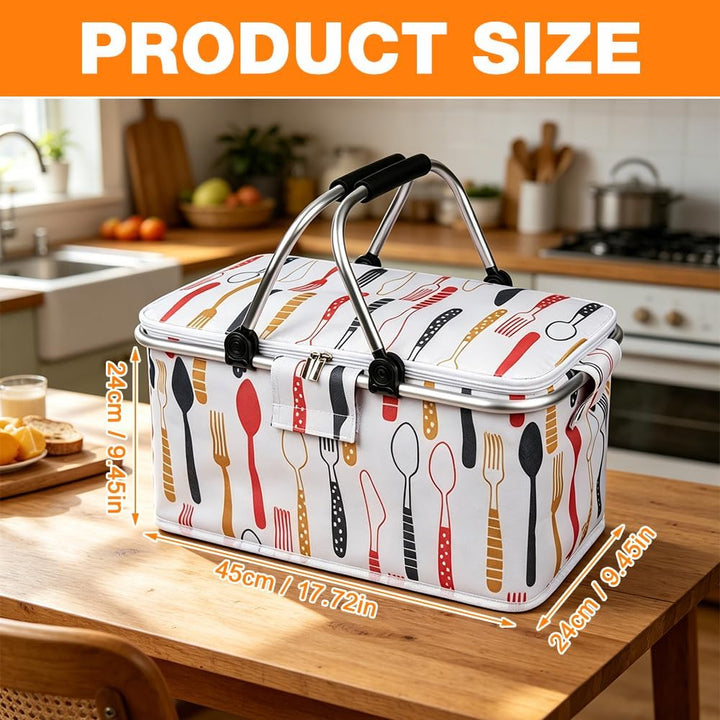 Einkaufskorb Mit Kühlfunktion, 25L Einkaufskorb Faltbar, Einkaufskorbs Gross mit Aluminiumgestänge T