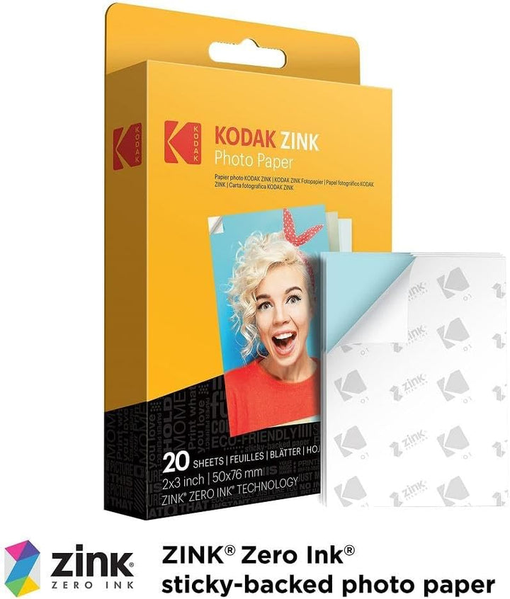 KODAK Printomatic Sofortbildkamera (Grün) Geschenkpaket + Zinkpapier (20 Blatt) + Etui + 7 Aufkleber