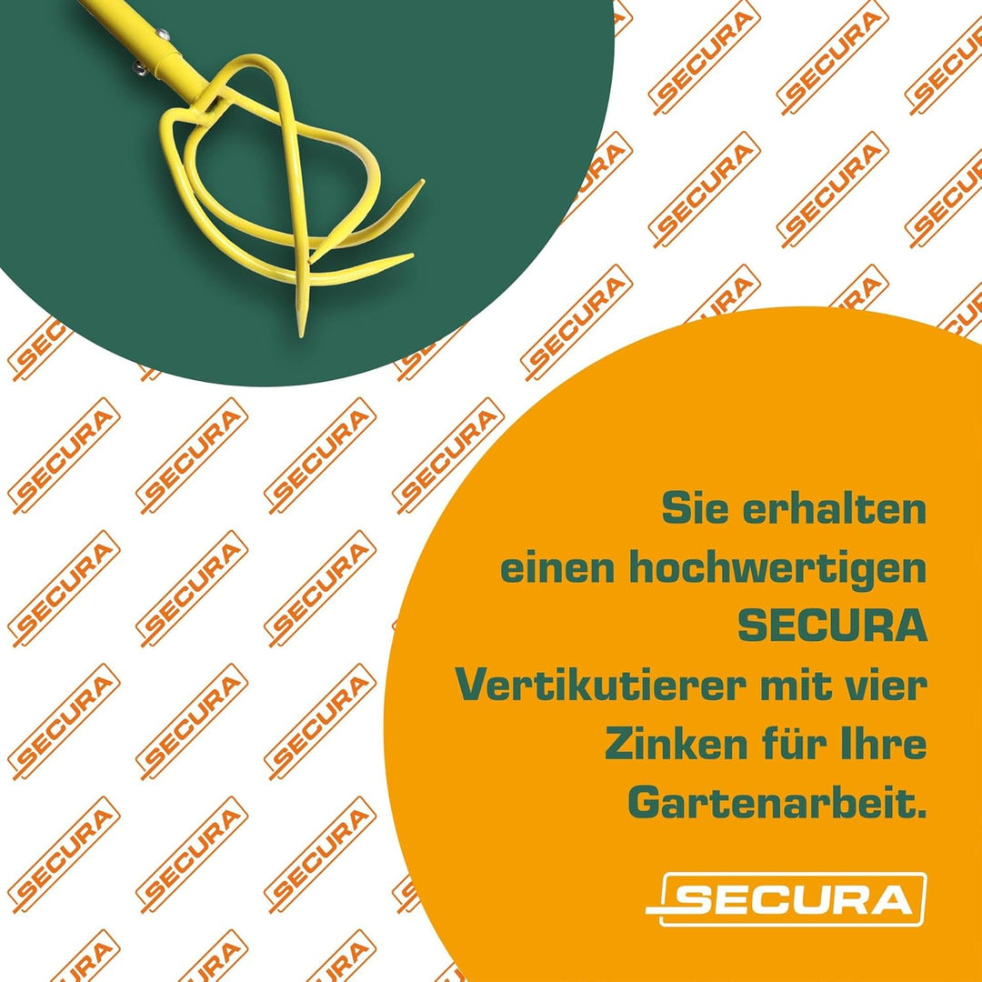 SECURA Gartenkralle und Vertikutierer Handvertikutierer 4 Zinken, höhenverstellbarer Kultivator Erdk