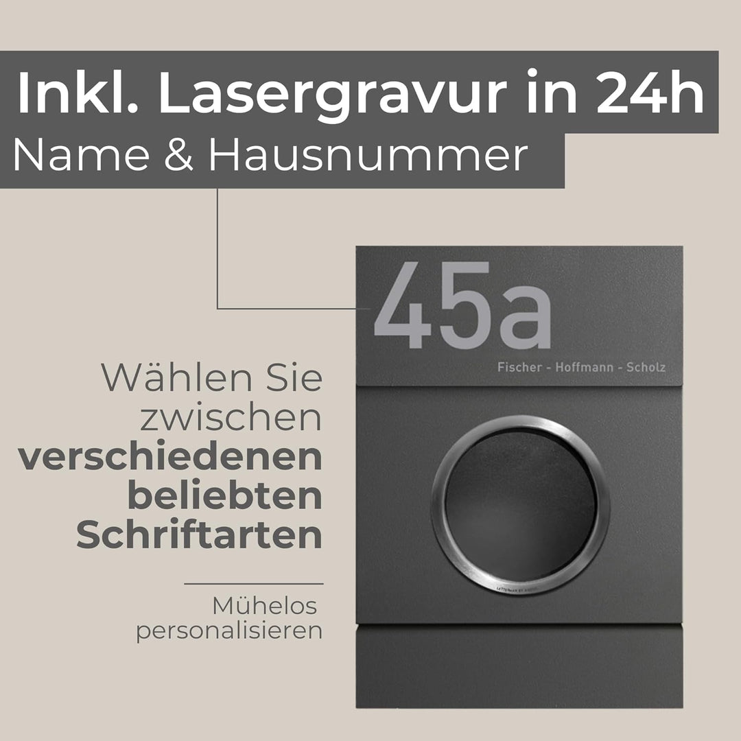 Radius Design Briefkasten Letterman MB mit Bullauge & Zeitungsfach - Wandbriefkasten aus Stahl - gro