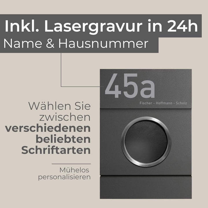 Radius Design Briefkasten Letterman MB mit Bullauge & Zeitungsfach - Wandbriefkasten aus Stahl - gro