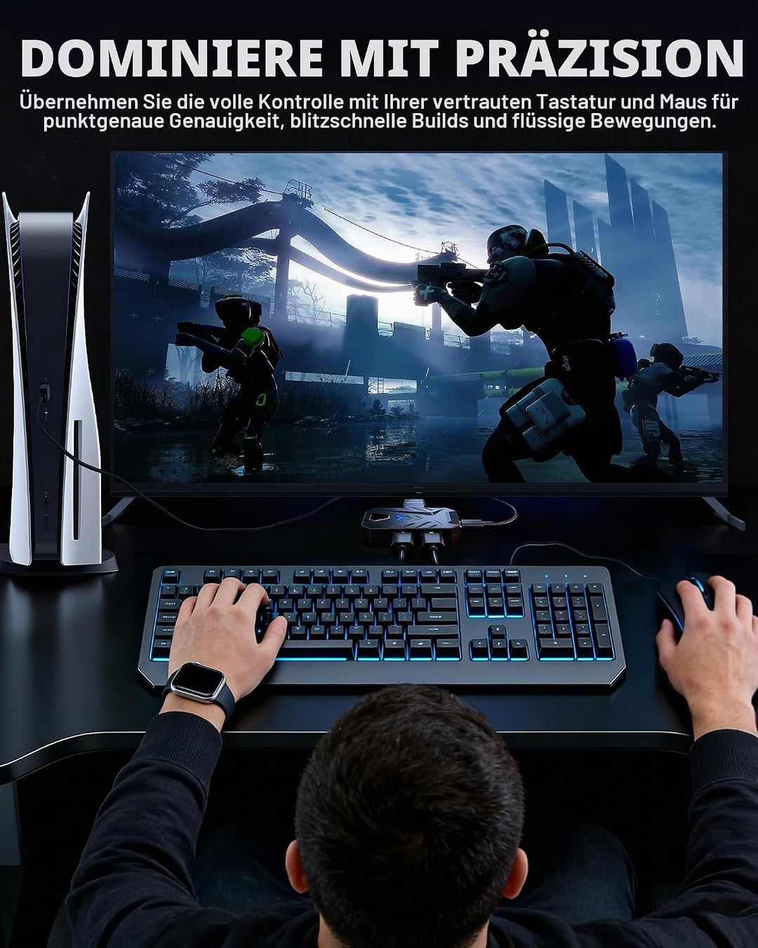 Joso Tastatur- und Mausadapter für PS5, 1000Hz Ultra-Low Lag Tastaturadapter mit P5 Allgemein zum Sp