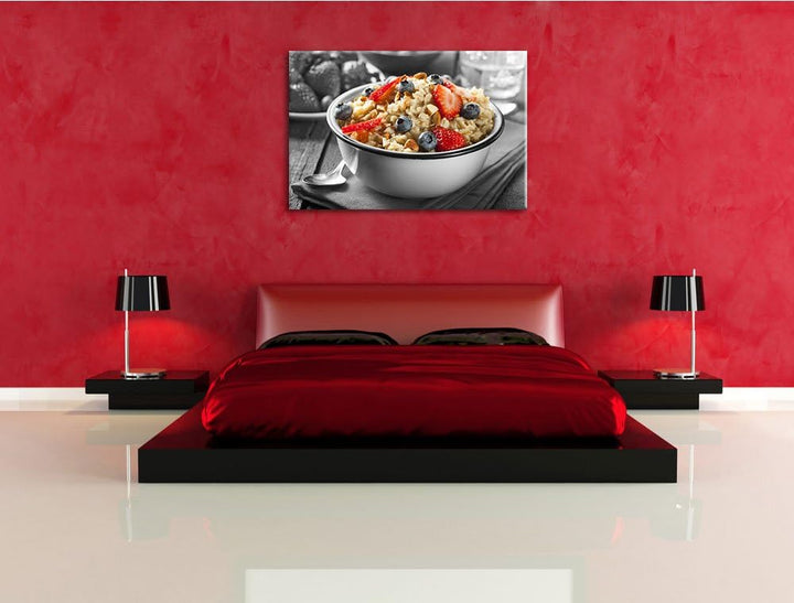 Süsses Früchte Müsli schwarz/weiss Format: 100x70 cm auf Leinwand, XXL riesige Bilder fertig gerahmt