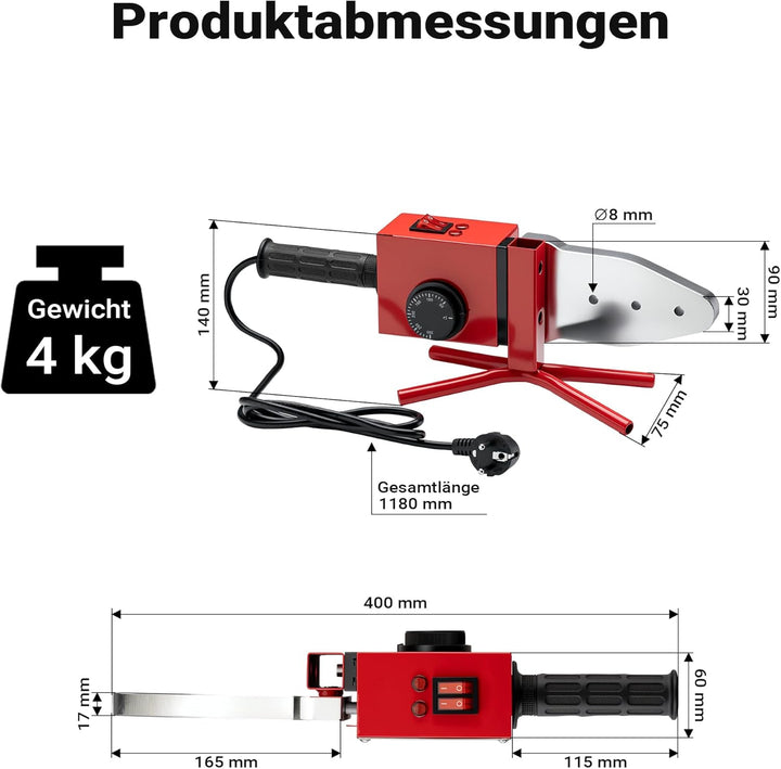 Wiltec PE-Rohr Schweissgerät Muffenschweissgerät, Bleistift, Muffenschweissen Kunststoffschweissen K
