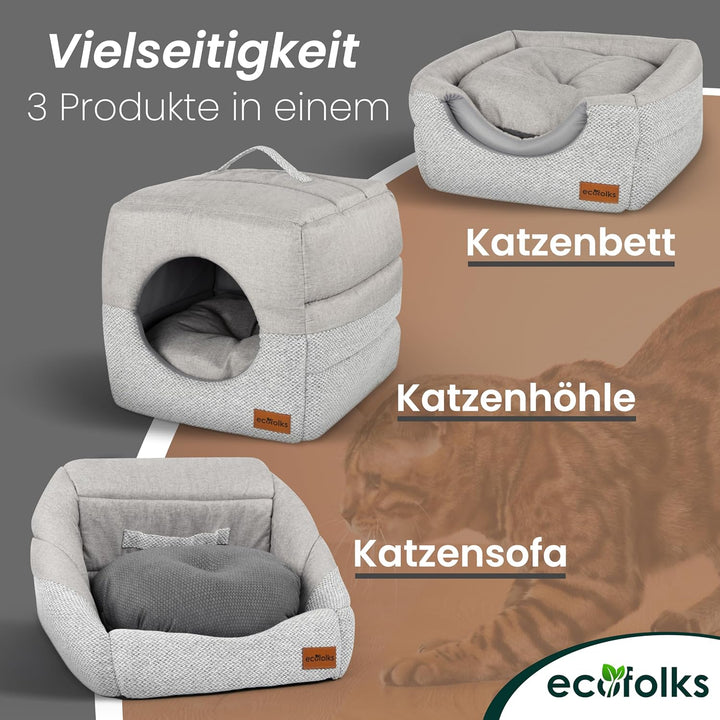 3in1 antibakterielles Katzenbett, Katzenhöhle | Sofa & Kuschelbett – wandelbar, stylisch & platzspar