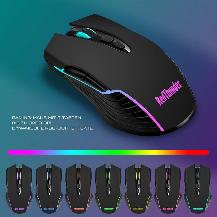 RedThunder K10 Kabelloses Gaming Tastatur und Maus Set, QWERTZ DE Layout, 3000mA Batteriekapazität u