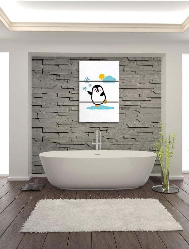 Süsser Pinguin auf EIS als Leinwandbild/Grösse: 3 Teilig (120x80) cm/Wandbild/Kunstdruck/fertig besp
