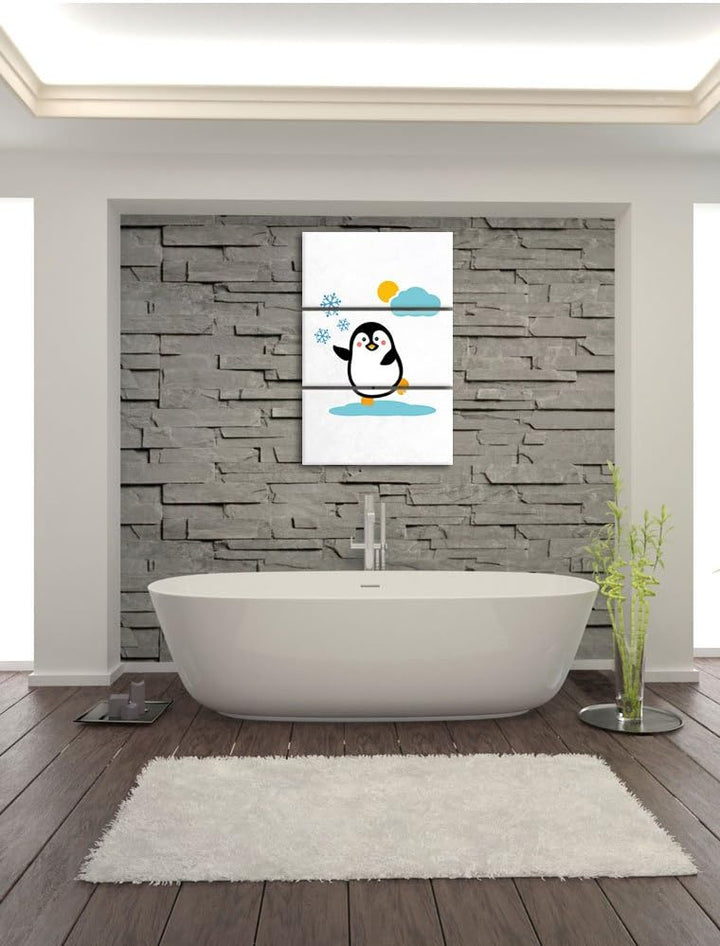 Süsser Pinguin auf EIS als Leinwandbild/Grösse: 3 Teilig (120x80) cm/Wandbild/Kunstdruck/fertig besp