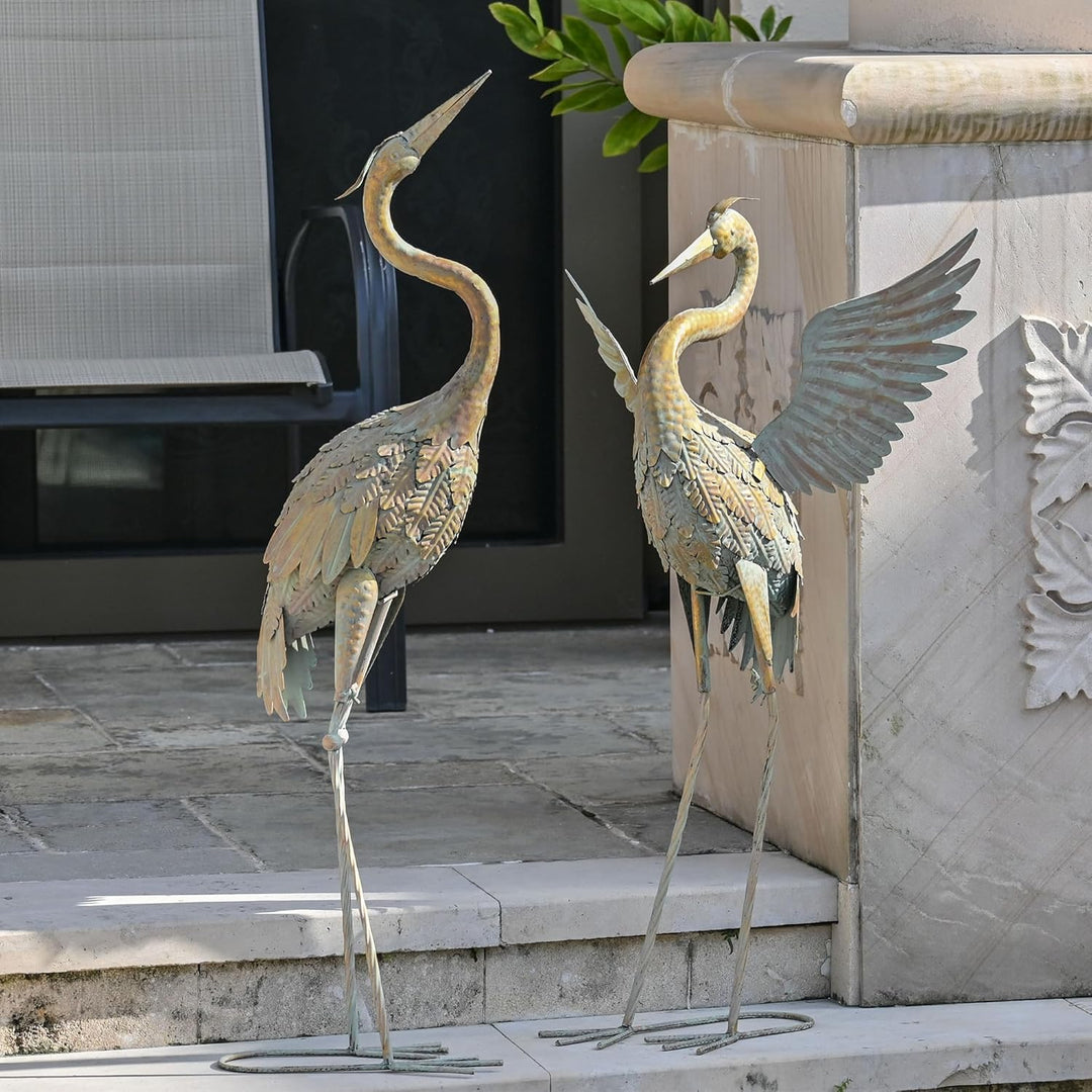 TERESA'S COLLECTIONS Gartendeko für draussen, Fischreiher Metall Kraniche Gartenfiguren für Teich 2e