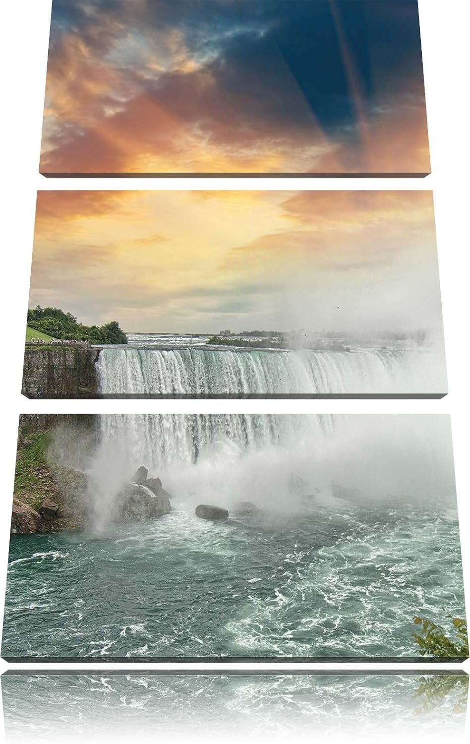 Pixxprint Niagarafälle bei Sonnenuntergang als Leinwandbild/Grösse: 3 Teilig (120x80 cm) cm/Wandbild