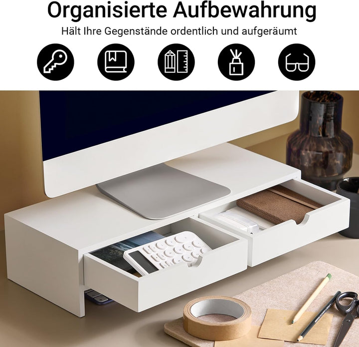 SoBuy Schreibtisch Organizer, Monitorständer mit 2 Schubladen, Monitorerhöhung für Schreibtisch, Mon