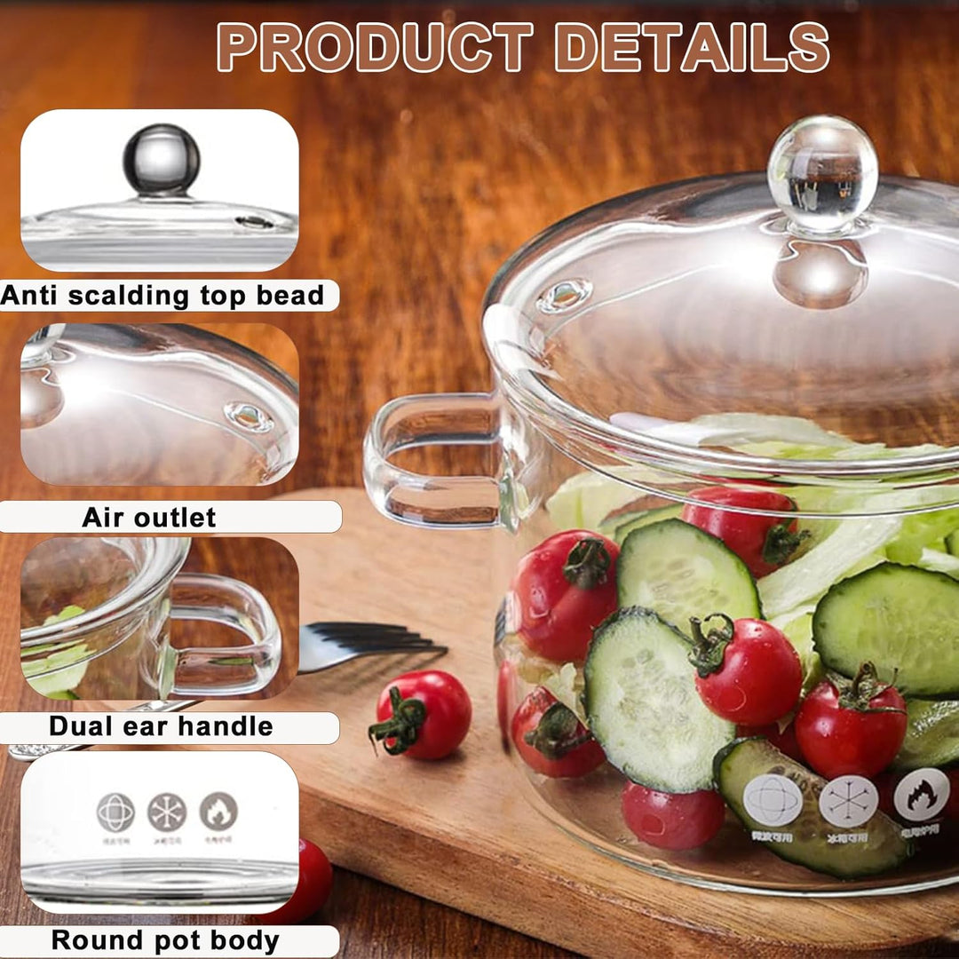 1.5L/50oz Glas Topf Glastopf zum Kochen, Schmorpfanne, Hochtemperaturbeständiger Transparenter Glas