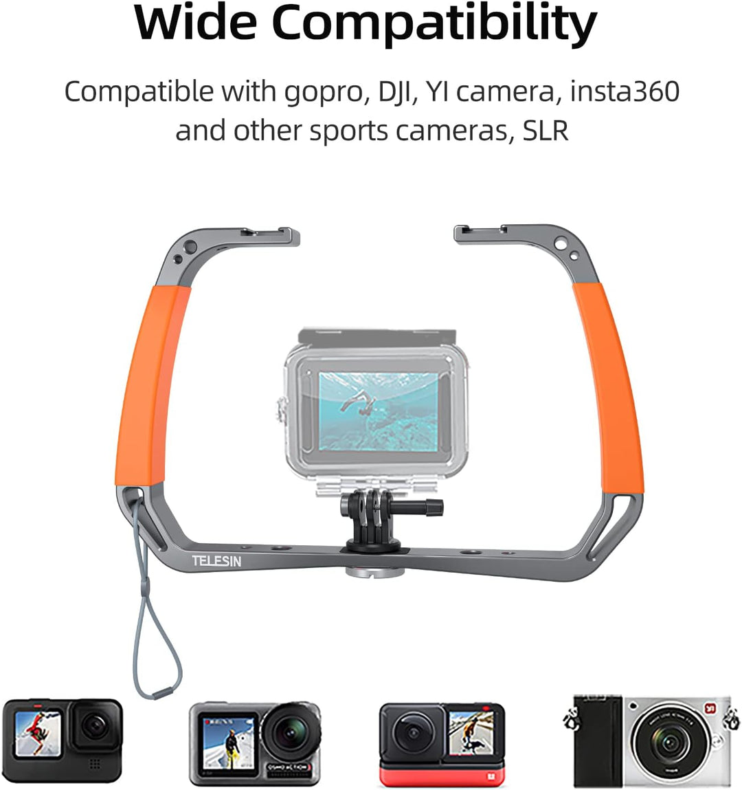 AuyKoo Diving Rig Stabilizer Aluminiumlegierung Doppelarmhalterung für GoPro Hero 11 10 9 8 7 6 Inst