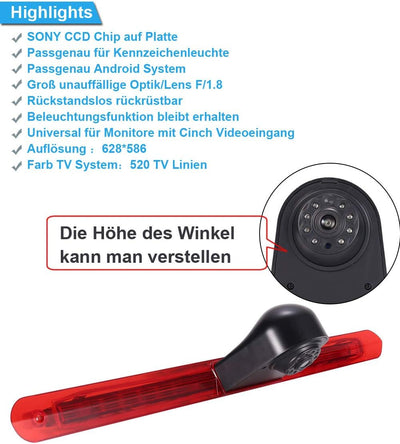 170° Weitwinkel Auto Rückfahrkamera im 3. Bremslicht Bremsleuchte Kamera Rückfahrsystem+7" LCD Monit