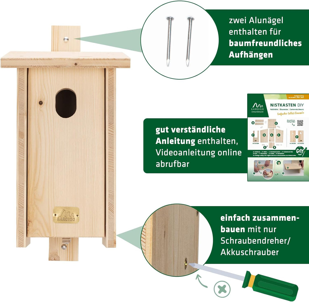 GARDIGO® Nistkasten Bausatz für Gartenrotschwanz I Vogelhaus zum selber bauen I Made in Germany I Vo