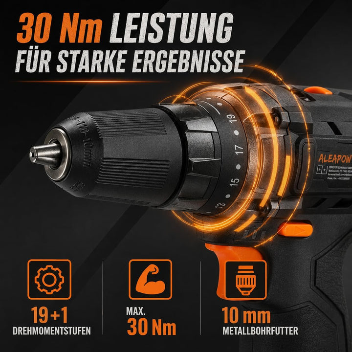 Akku-Bohrschrauber mit hoher Leistung, zwei Gängen, umfangreichem Zubehörset, LED-Licht, Schnelllade
