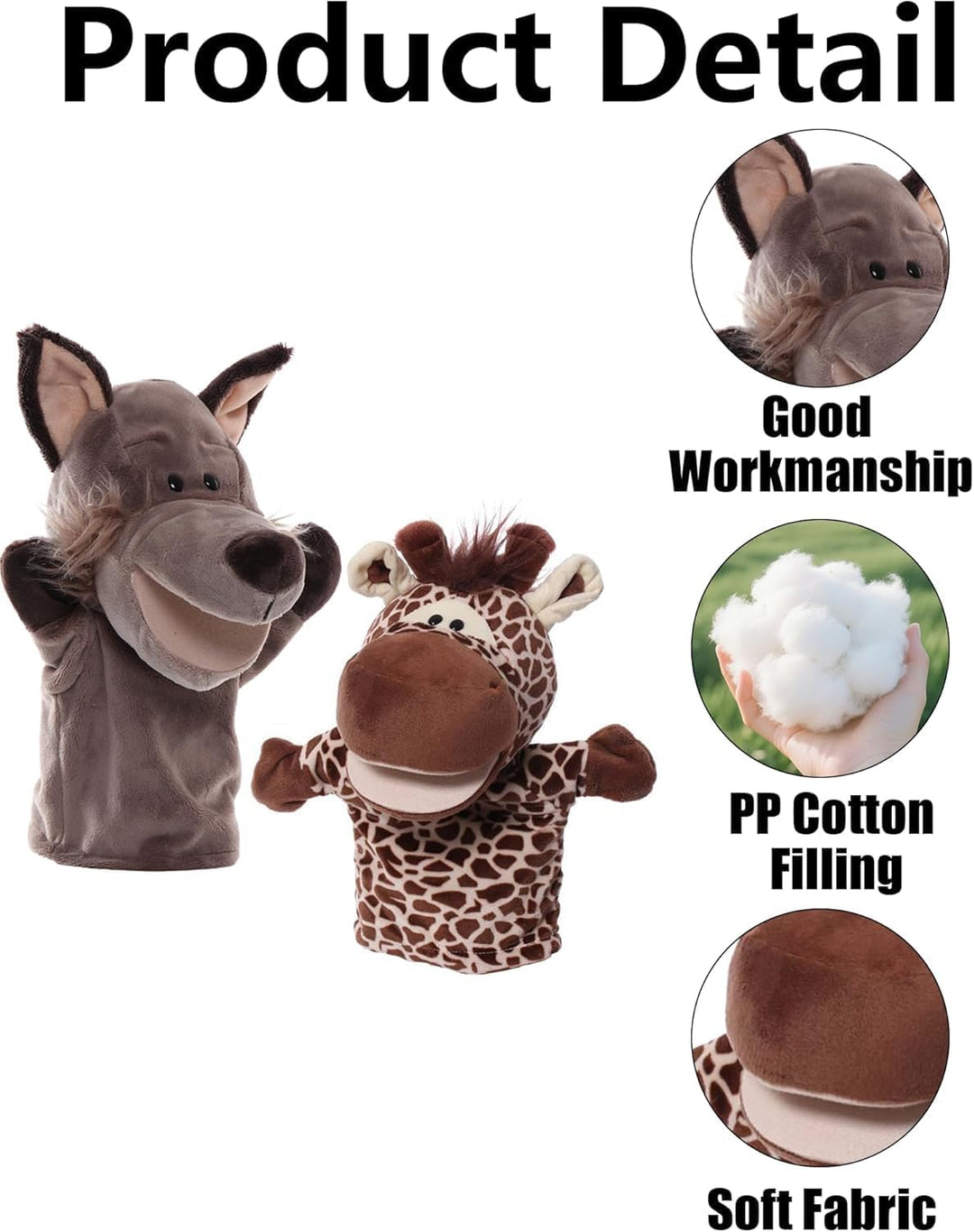 Handpuppen Tiere Wolf & Hirsch für Kinder Erwachsene, Plüschtiere Mund Kann Sich öFfnen, 2Pcs Hand P