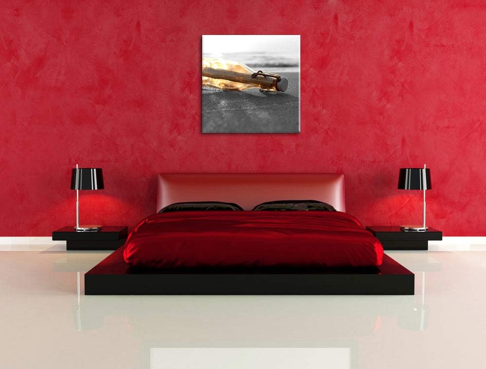 Pixxprint einsame Flaschenpost am Strand als Leinwandbild Quadratisch/Grösse: 70x70 / Wandbild/Kunst
