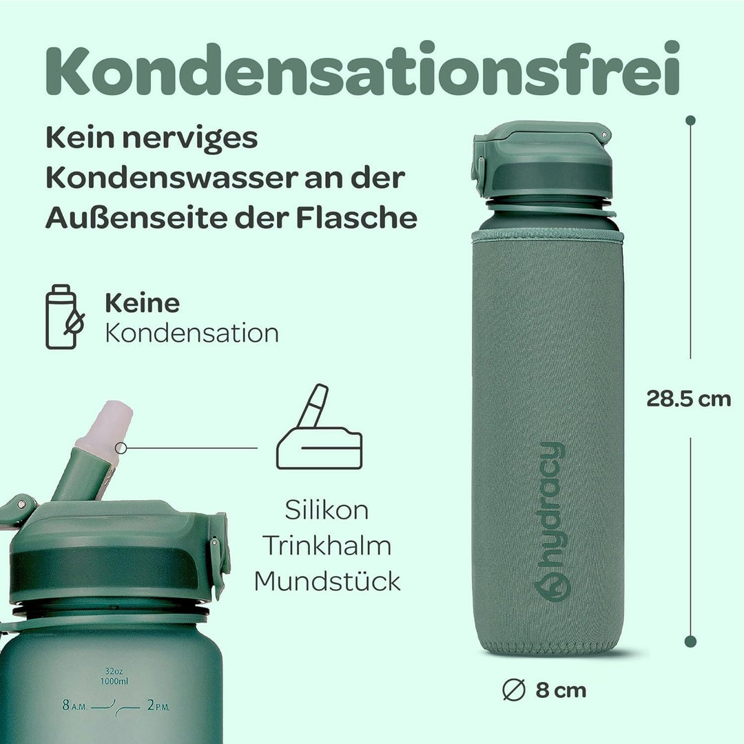 Hydracy Trinkflasche mit Strohhalm und Zeitmarkierung - 1L Wasserflasche - BPA-freie Trinkflasche -