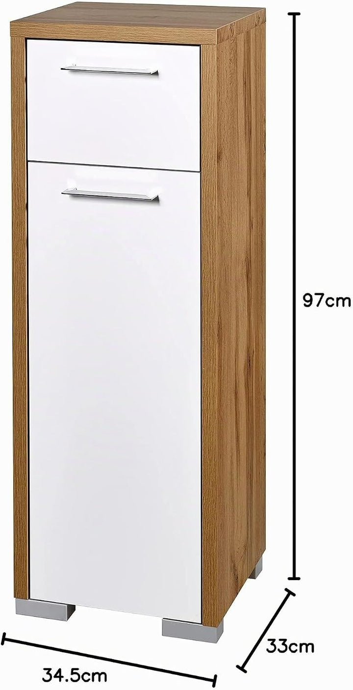 Schildmeyer Bella Midischrank 150644, Holzwerkstoff, Eiche Landhaus Dekor/weiss Glanz, 34,5/33 / 97