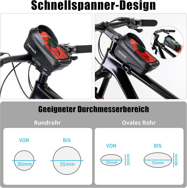 Faireach Fahrradtasche Rahmen Schnellverschluss, Fahrrad Rahmentasche Wasserdicht mit Grosse Kapazit