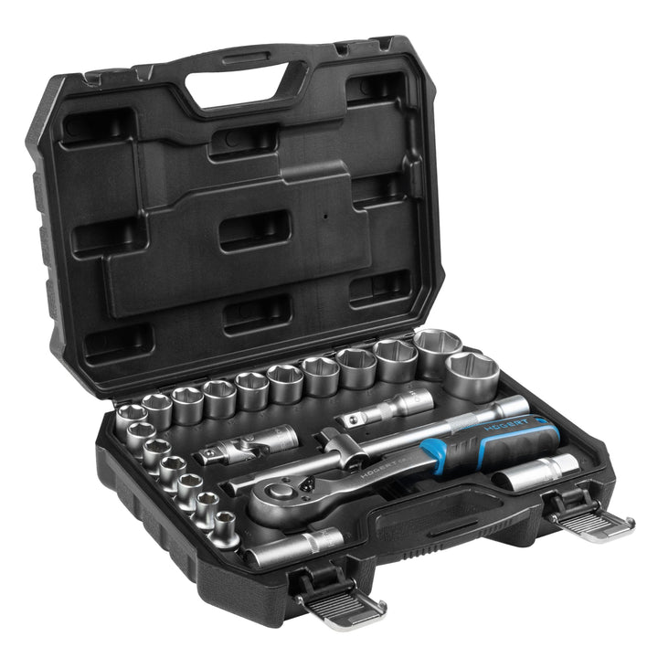 Högert Technik - Steckschlüsselsatz 24-teilig 1/2 Zoll mit Knarrenschlüssel, Ratsche, Stecknüssen 8-