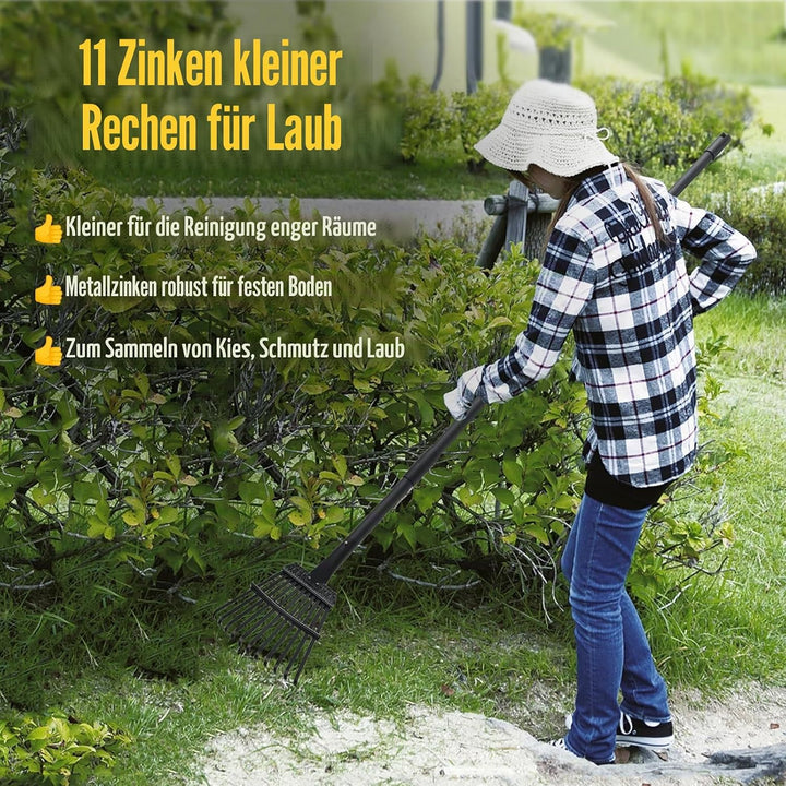 Kleiner Gardena Laubrechen Mit Stiel, 11 Zinken Metall Laubrechen Mit 160 cm Langem Verstellbarem St