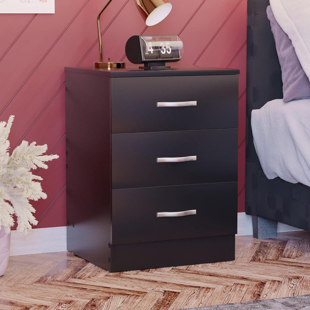 Vida Designs schwarz Nachttisch Kommode, 3 Schubladen mit Metall Griffe & Läufer, Einzigartige Anti-