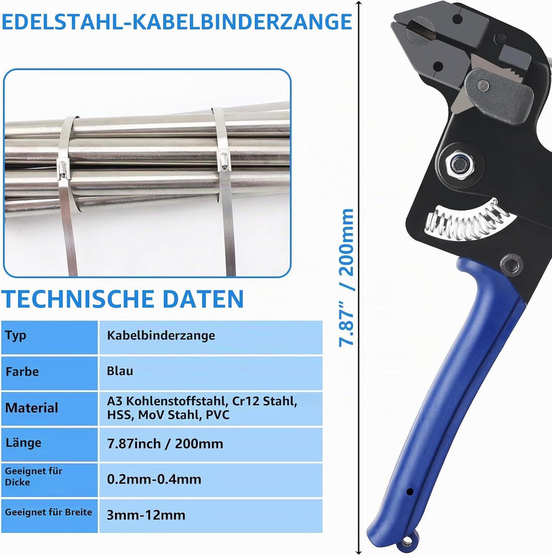 200 Stück Edelstahl Kabelbinder und Kabelbinderzange Kabelbinder Metall Lochband Edelstahl 4,6 x 300
