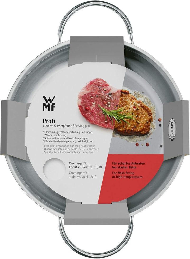 WMF Profi Servier-/ Bratpfanne 20 cm Induktion, Edelstahlpfanne unbeschichtet, Cromargan Edelstahl p