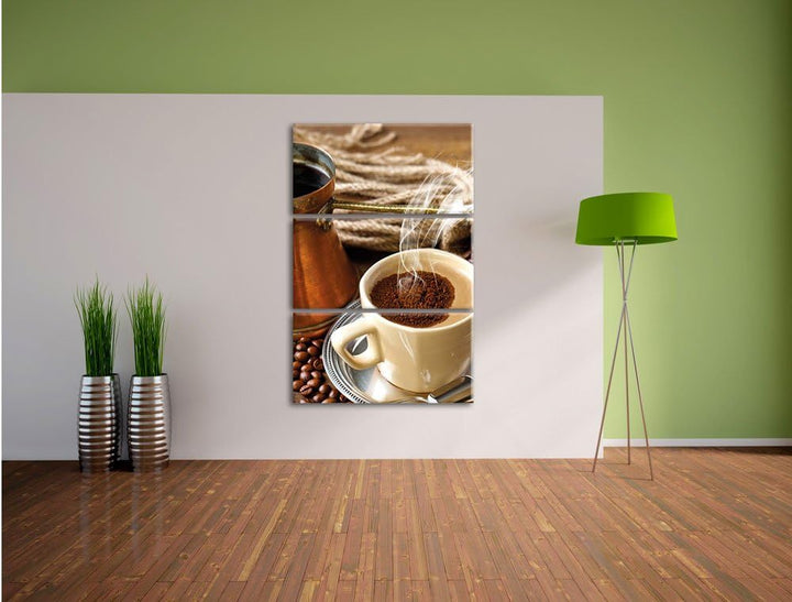 Pixxprint Kaffe Kaffeetasse Kaffee Trinken Heisse Schokolade 3-Teiler Leinwandbild 120x80 Bild auf L