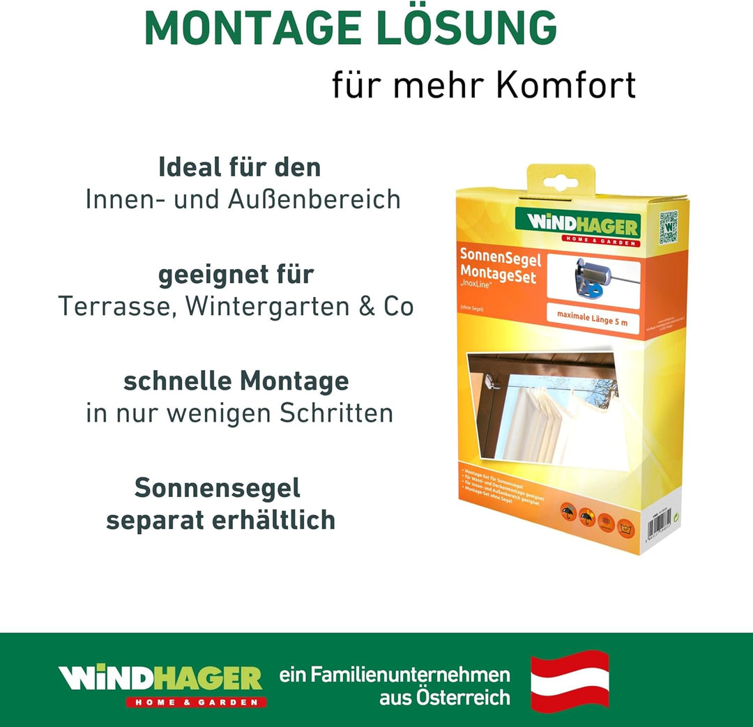 Windhager Montageset InoxLine aus Edelstahl für Sonnensegel, Seilspannmarkiesen Zubehör, Montageset