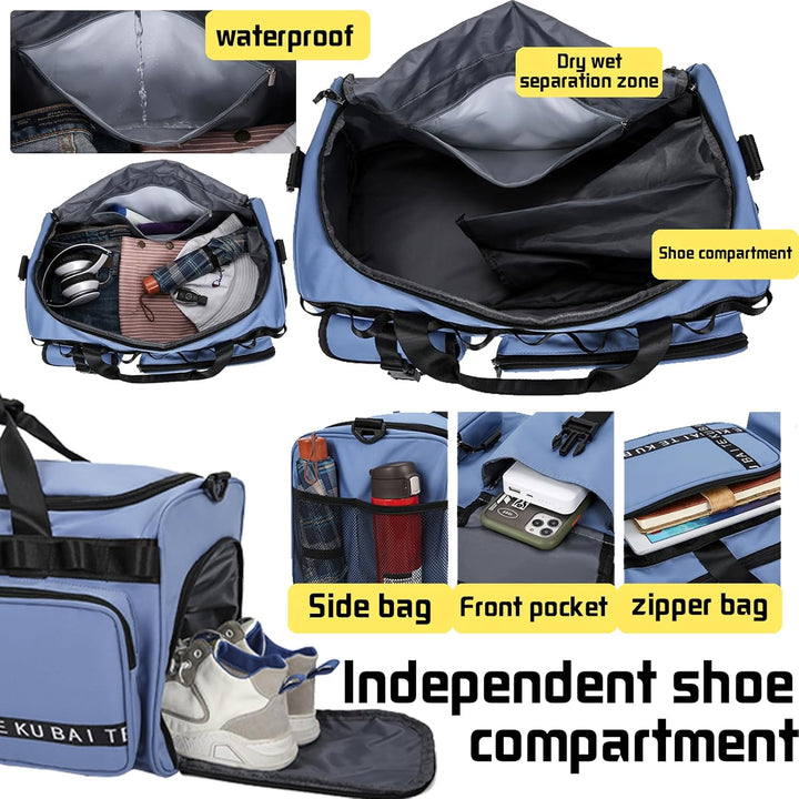 Reisetasche Damen Herren, 65L Wasserabweisende Sporttasche, Reise Tasche mit Schuhfach und Nassfach,