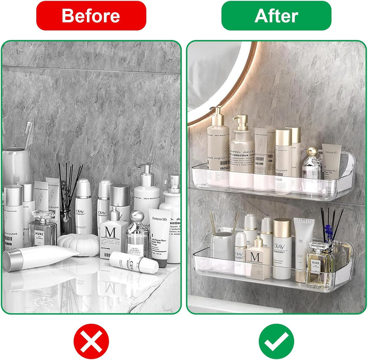 CGBE Duschablage Ohne Bohren, 2 Packs Transparenter Badezimmer Organizer für Wandmontage mit selbstk