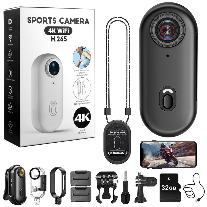 Action Kamera WiFi 4K, 170° Sport Actionkamera HD, 32G Mini Action WiFi Fahrrad Motorrad Helmkamera,