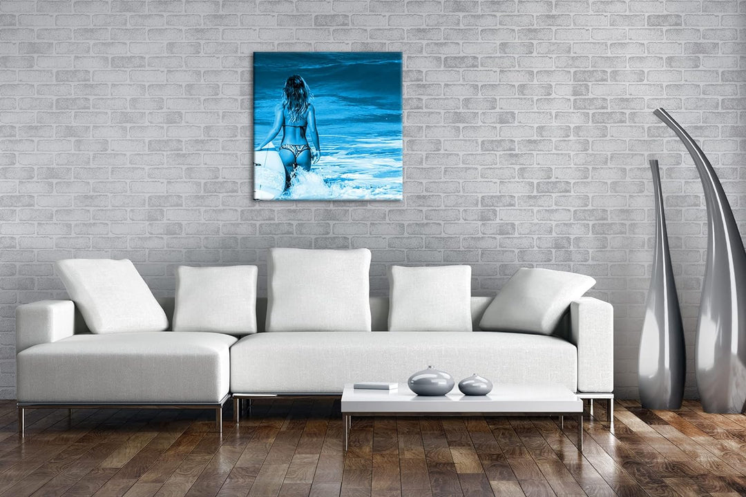 deyoli Erotisches Surfen im Meer Format: 70x70 Effekt: Monocrome Blau als Leinwandbild, Motiv fertig