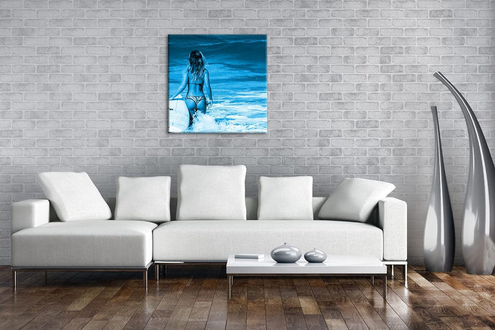 deyoli Erotisches Surfen im Meer Format: 70x70 Effekt: Monocrome Blau als Leinwandbild, Motiv fertig