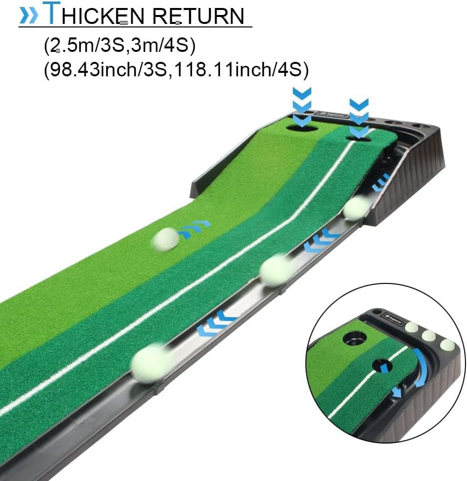 Minigolf für zuhause, Putting Matte mit Auto-Rückkehr & Kunstrasen – Minigolf Set mit 3 Golfbällen,