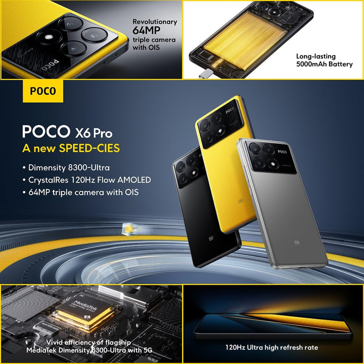 Poco X6 Pro 5G Smartphone, 8+256GB Handy ohne Vertrag, 120Hz 6,67" 1,5k AMOLED Display, 64MP OIS Dre
