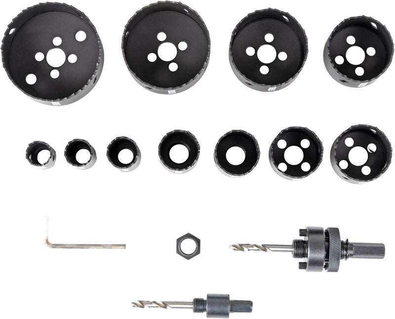 STIER Lochsägen-Set HSS-Co8 Bimetall, 17-teilig (20, 22, 25, 32, 35, 40, 44, 51, 60, 68, 76 mm), Loc