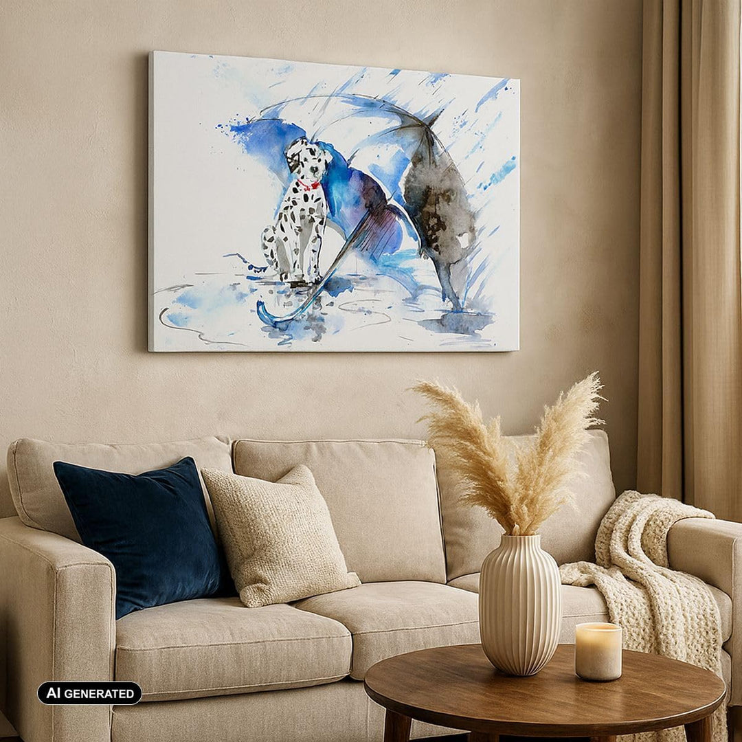 Bilder auf Leinwand 100x70cm Leinwandbild Hund Regenschirm Regen Wetter Gross Wanddeko Bild Schlafzi
