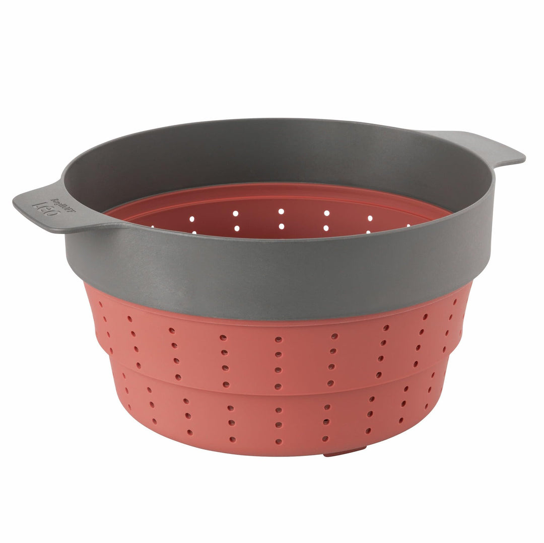 BergHOFF – Leo Silicone Steam & Strain with Collapsible Body – Grey & Red – 24cm