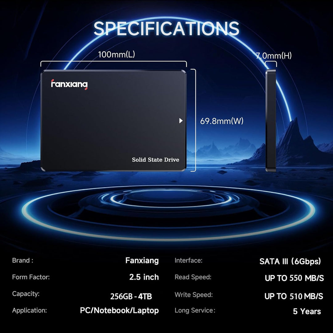 fanxiang SATA SSD 1TB 2,5 Zoll Interne SSD 550 MB/s Lesen, 500 MB/s Schreiben, Festplatte für schnel