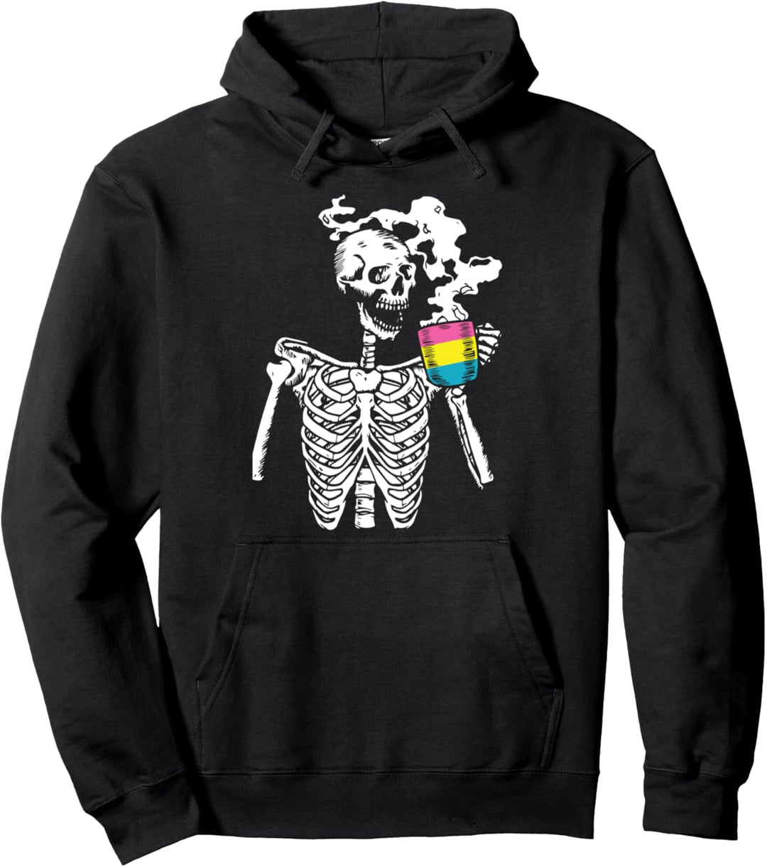 Skeleton Drinking Coffee Trans-gender Pride Skull LGBTQ Ally Pullover Hoodie