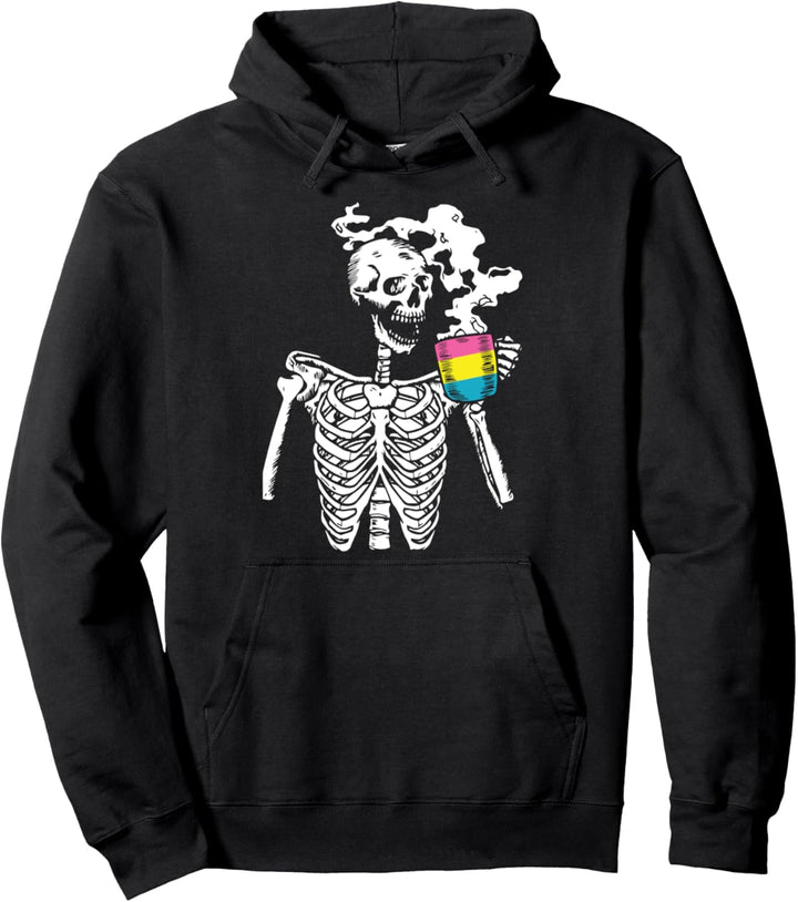 Skeleton Drinking Coffee Trans-gender Pride Skull LGBTQ Ally Pullover Hoodie