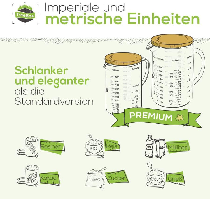 TreeBox Premium Messbecher glas - Messbecher 1l & 500ml - 2er Set - Robuste und hitzebeständige Mess